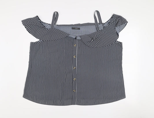 Dunnes Women Blue Striped Off Shoulder 2XL Camisole Blouse