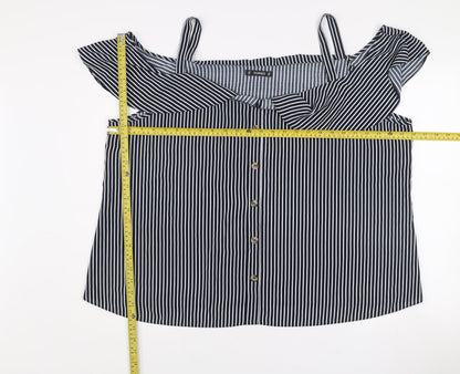 Dunnes Women Blue Striped Off Shoulder 2XL Camisole Blouse