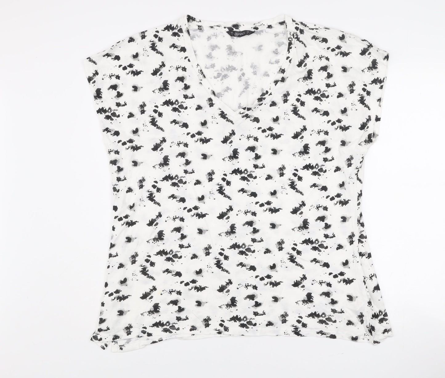 Dunnes Women’s Black & White Floral V-Neck T-Shirt Size L