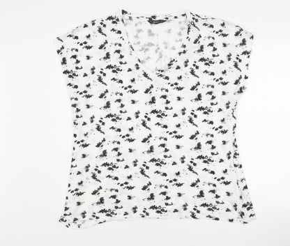 Dunnes Women’s Black & White Floral V-Neck T-Shirt Size L