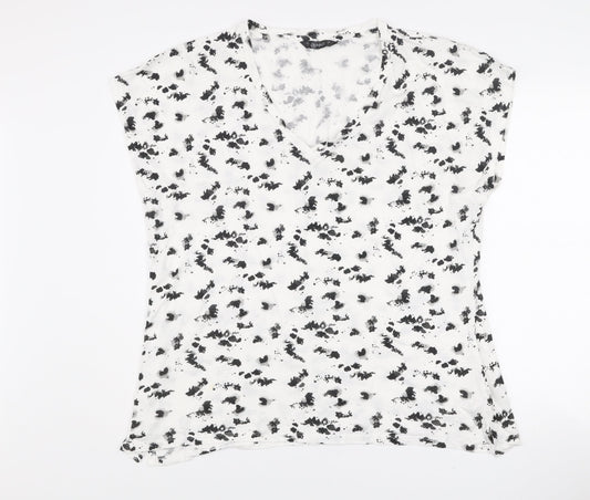 Dunnes Women’s Black & White Floral V-Neck T-Shirt Size L