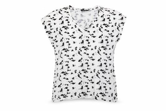 Dunnes Women’s Black & White Floral V-Neck T-Shirt Size L