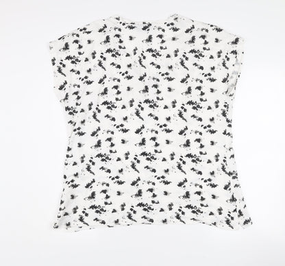 Dunnes Women’s Black & White Floral V-Neck T-Shirt Size L