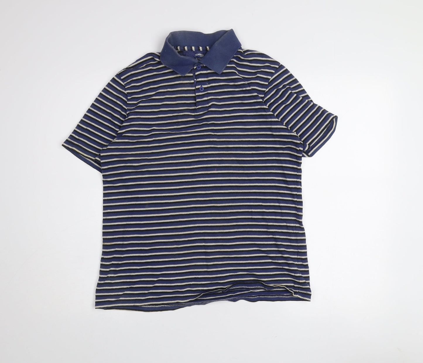 Dunnes Stores Men's Blue Striped Regular Fit Cotton Polo Shirt Medium