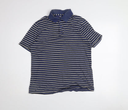 Dunnes Stores Men's Blue Striped Regular Fit Cotton Polo Shirt Medium