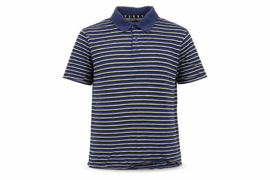 Front view of Dunnes Men's Blue Striped Regular Fit Cotton Polo Shirt Medium