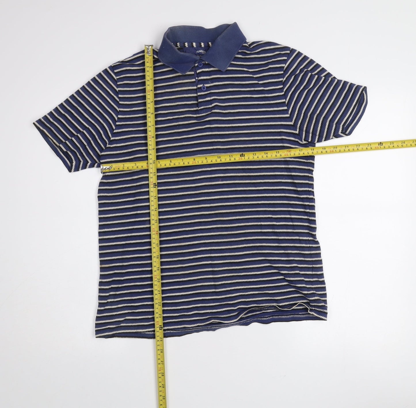 Dunnes Stores Men's Blue Striped Regular Fit Cotton Polo Shirt Medium