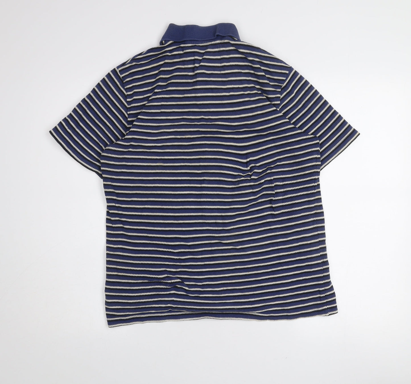 Dunnes Stores Men's Blue Striped Regular Fit Cotton Polo Shirt Medium