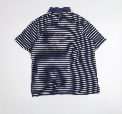 Dunnes Stores Men's Blue Striped Regular Fit Cotton Polo Shirt Medium