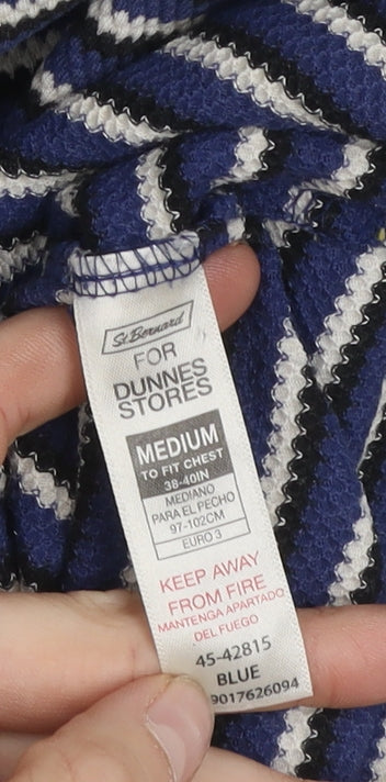 Dunnes Stores Men's Blue Striped Regular Fit Cotton Polo Shirt Medium