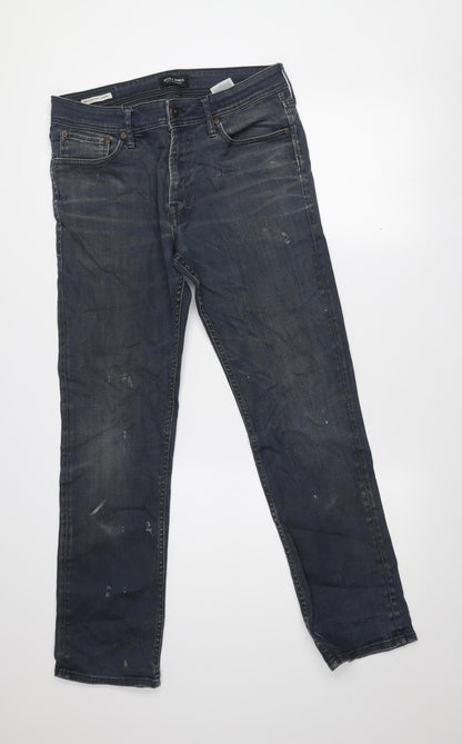 Jack & Jones Men’s Blue Regular Fit Clark Jeans 32x32 Dark Wash Denim