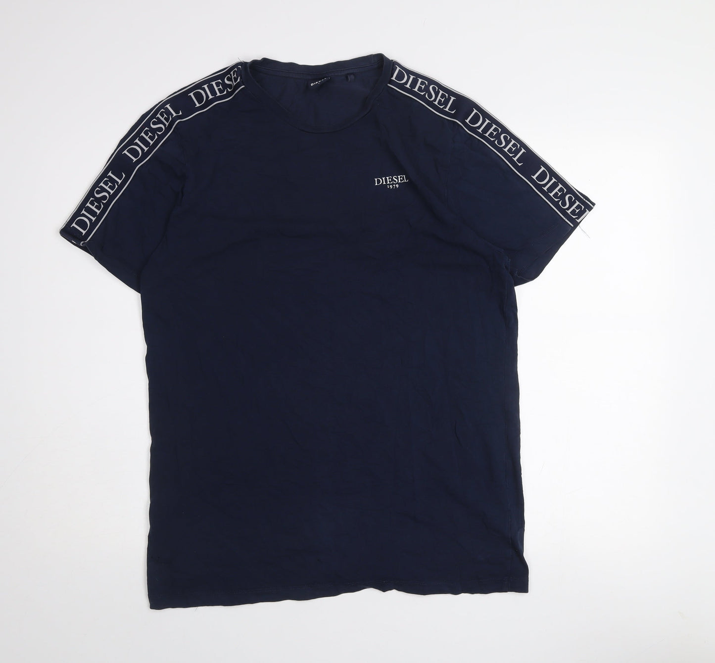 Diesel Mens Blue Logo Tape Regular Fit Cotton T-Shirt Size L