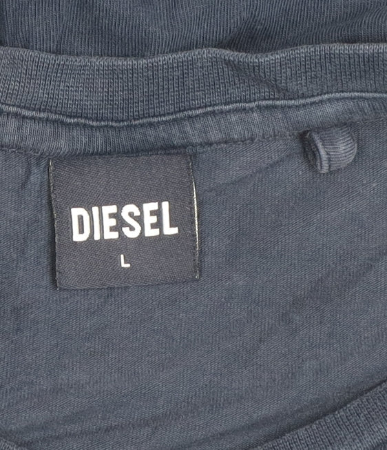 Diesel Mens Blue Logo Tape Regular Fit Cotton T-Shirt Size L