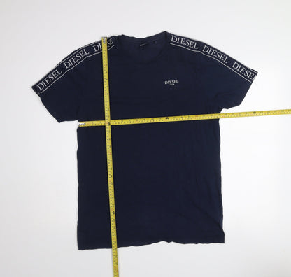 Diesel Mens Blue Logo Tape Regular Fit Cotton T-Shirt Size L