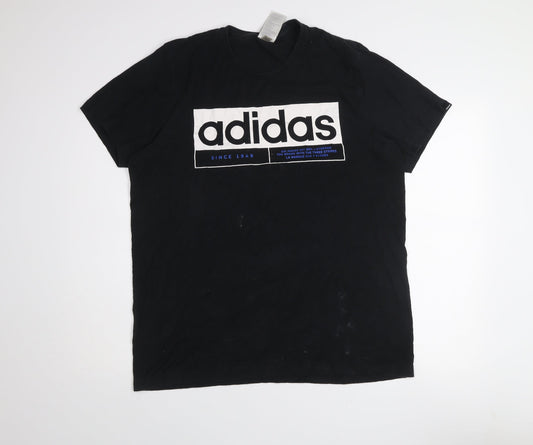 Adidas Men's Black Logo Graphic T-Shirt Size L Cotton