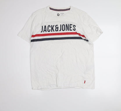 Jack & Jones Men's White Graphic Core T-Shirt L Crew Neck