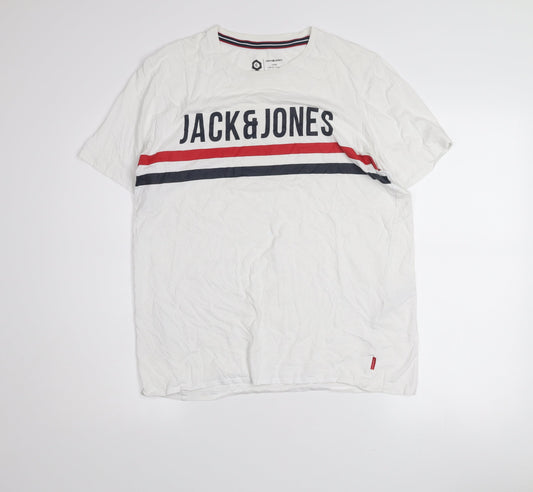Jack & Jones Men's White Graphic Core T-Shirt L Crew Neck