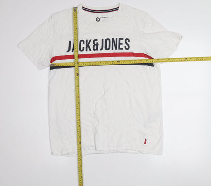 Jack & Jones Men's White Graphic Core T-Shirt L Crew Neck