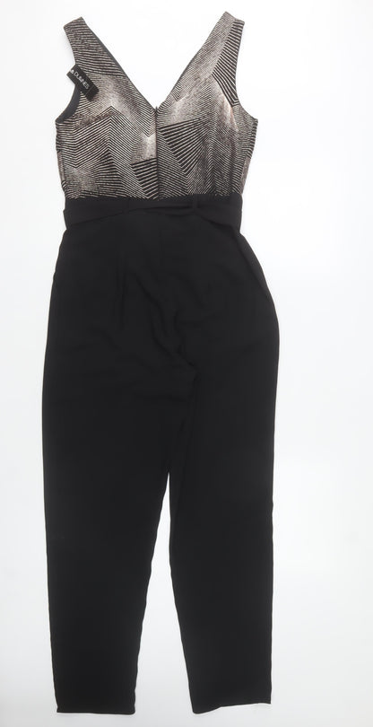 Dunnes Stores Women’s Black & Metallic Jumpsuit Size 10 V-Neck Belted