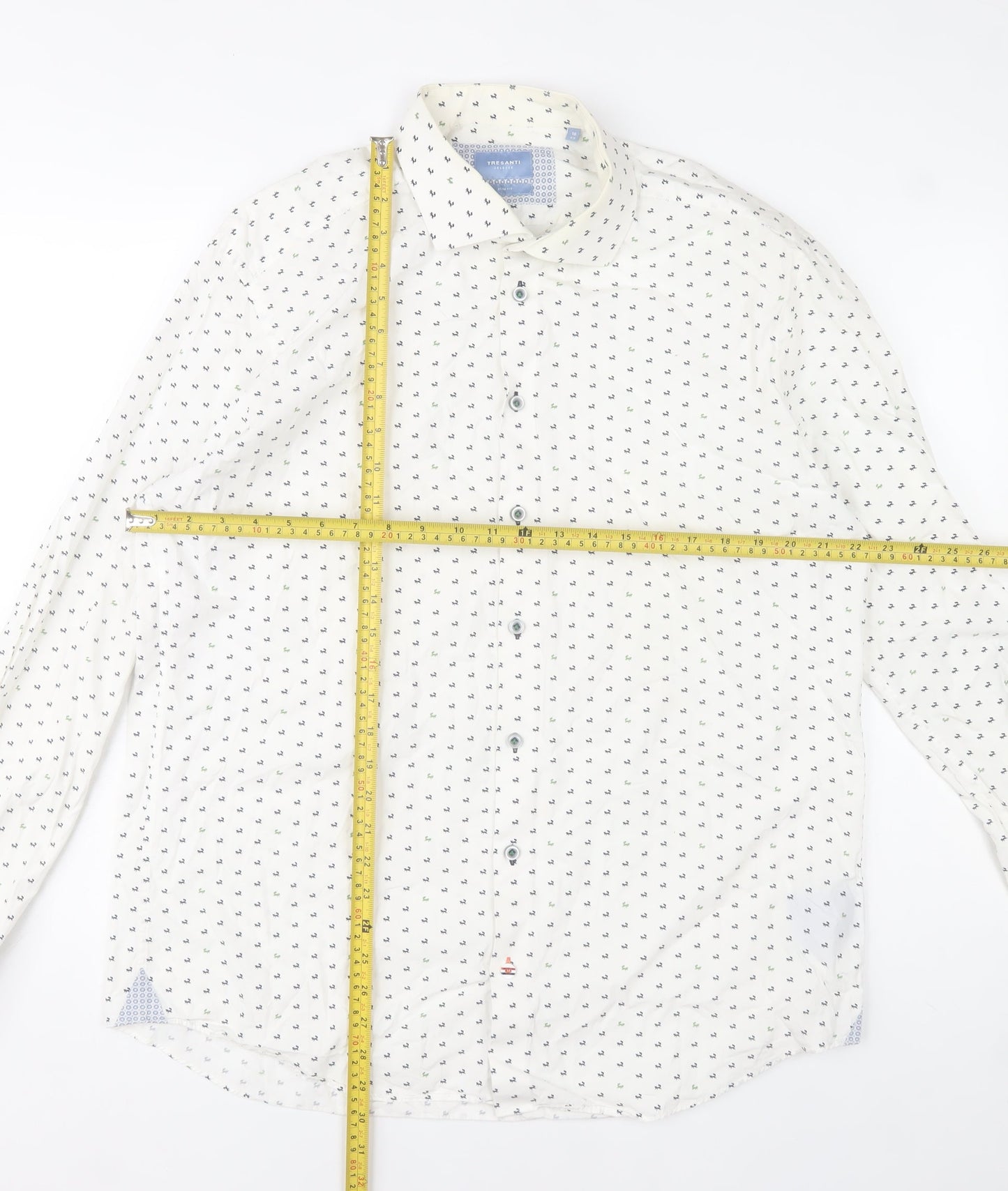 Tresanti Celeste Men's White Printed Slim Fit Formal Dress Shirt 18/45
