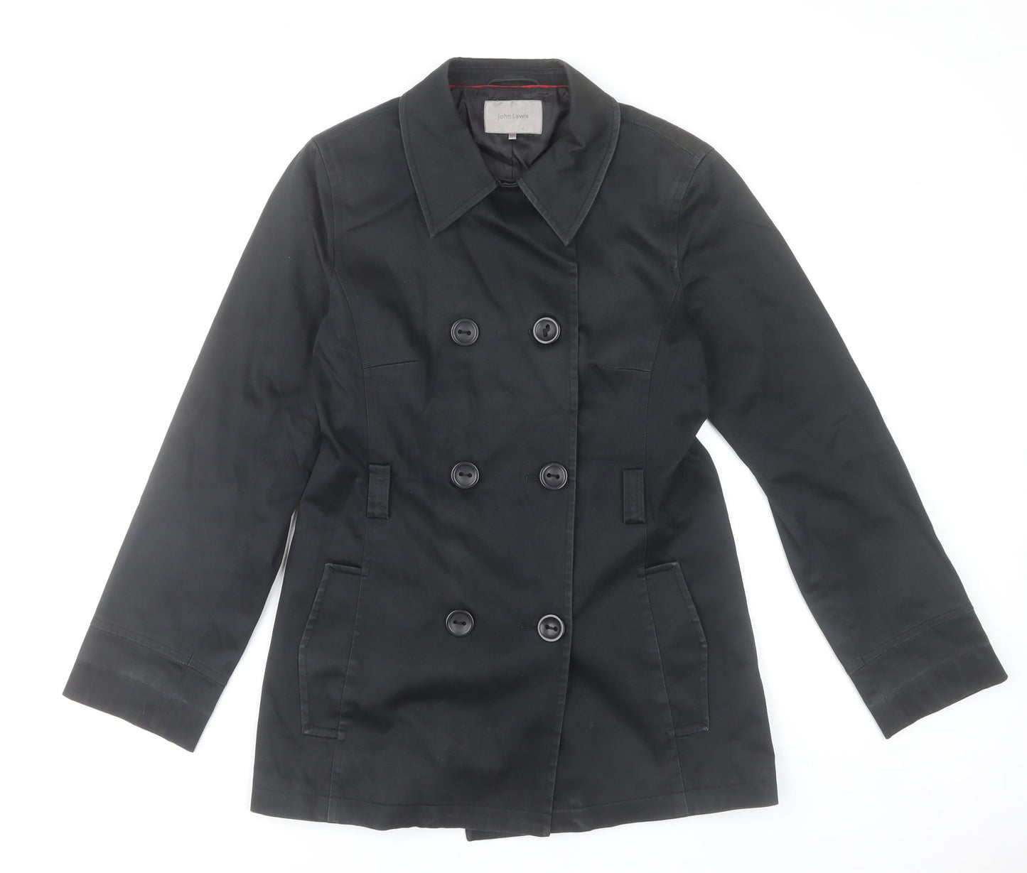 John Lewis Women’s Black Pea Coat Size 10 Cotton Blend Mid-Length
