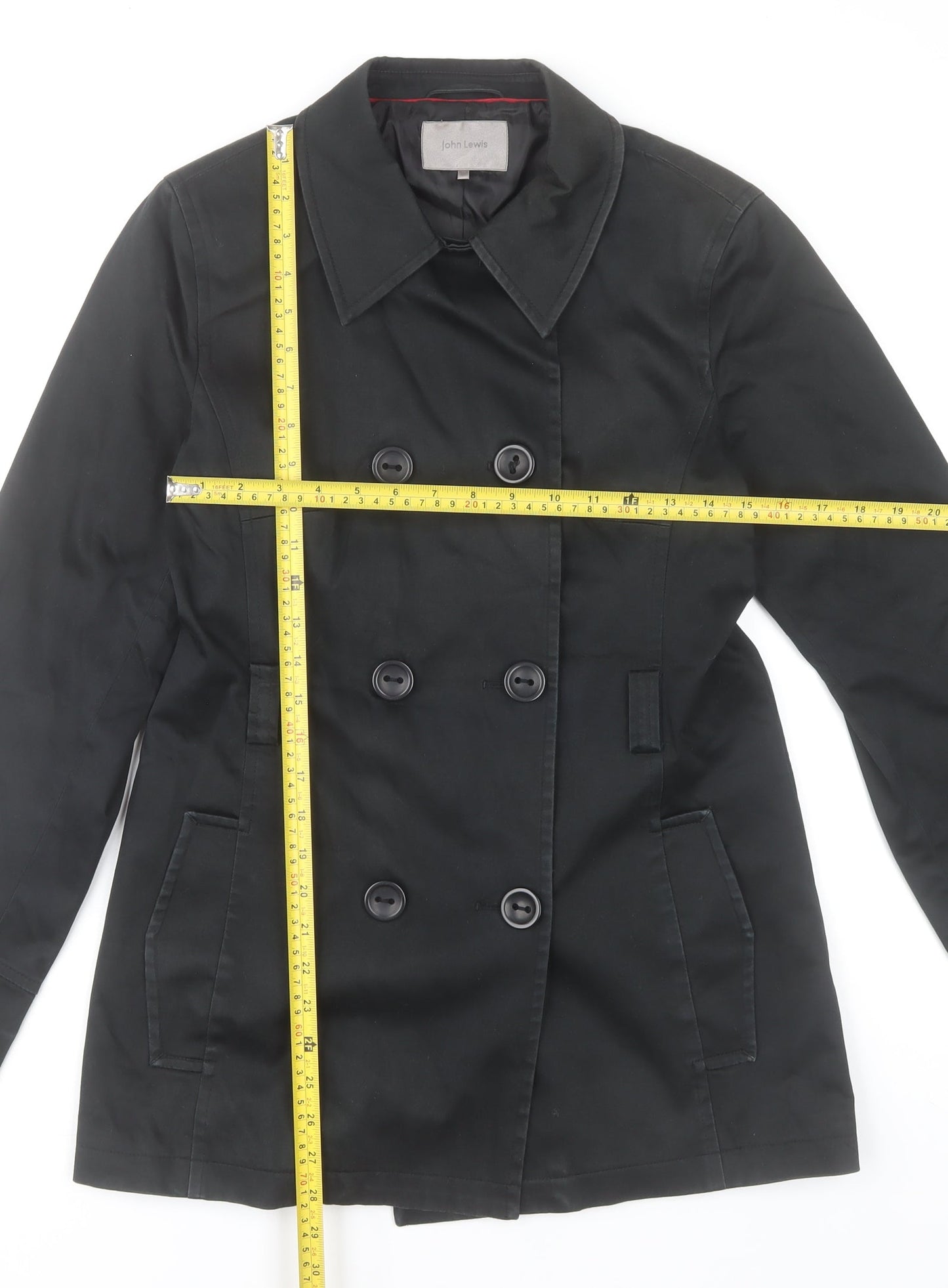 John Lewis Women’s Black Pea Coat Size 10 Cotton Blend Mid-Length