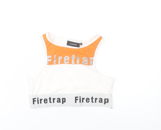 Firetrap Women's White Orange Cropped Racerback Tank Top Size 8