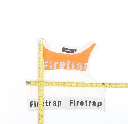 Firetrap Women's White Orange Cropped Racerback Tank Top Size 8