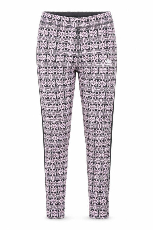 Front view of Adidas Women Pink Geometric Print Ankle Leggings, size 12, Cotton Stretch