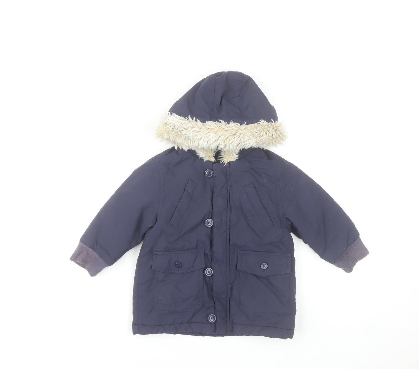 Marks and Spencer Unisex Baby Blue Hooded Faux Fur Parka Coat 18-24 Months