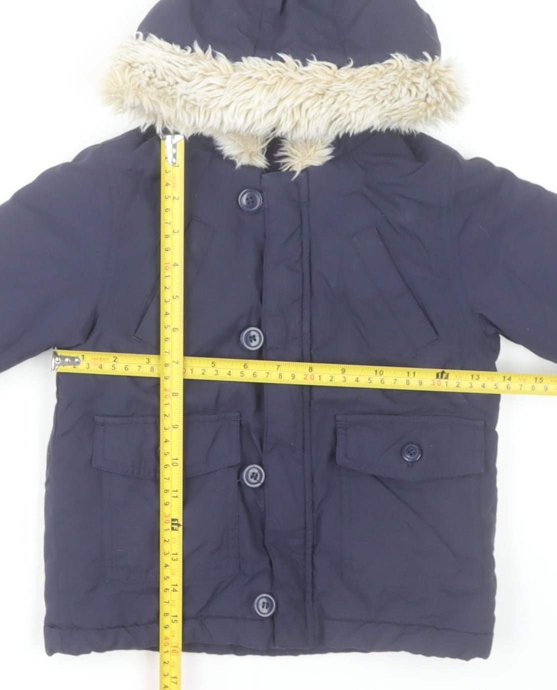 Marks and Spencer Unisex Baby Blue Hooded Faux Fur Parka Coat 18-24 Months