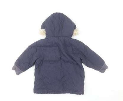 Marks and Spencer Unisex Baby Blue Hooded Faux Fur Parka Coat 18-24 Months