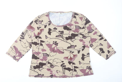 Punt Roma Women Beige Floral 3/4 Sleeve Viscose Stretch Top XL