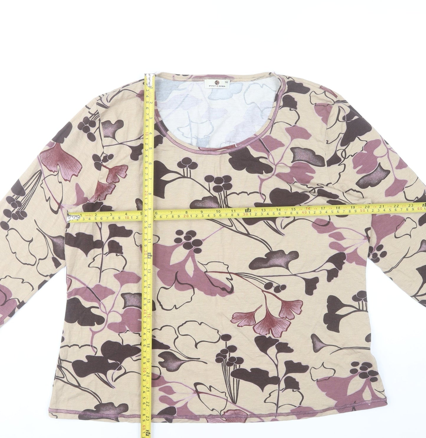 Punt Roma Women Beige Floral 3/4 Sleeve Viscose Stretch Top XL