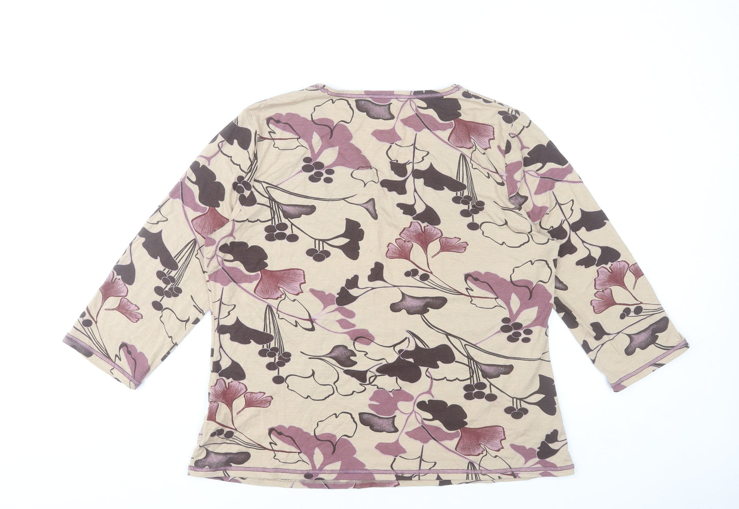 Punt Roma Women Beige Floral 3/4 Sleeve Viscose Stretch Top XL