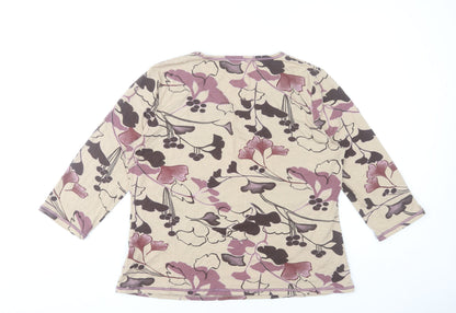 Punt Roma Women Beige Floral 3/4 Sleeve Viscose Stretch Top XL