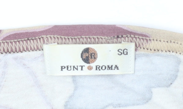 Punt Roma Women Beige Floral 3/4 Sleeve Viscose Stretch Top XL