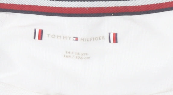 Tommy Hilfiger Boys White Cotton Crew Neck Logo T-Shirt 14-16 Years
