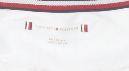 Tommy Hilfiger Boys White Cotton Crew Neck Logo T-Shirt 14-16 Years