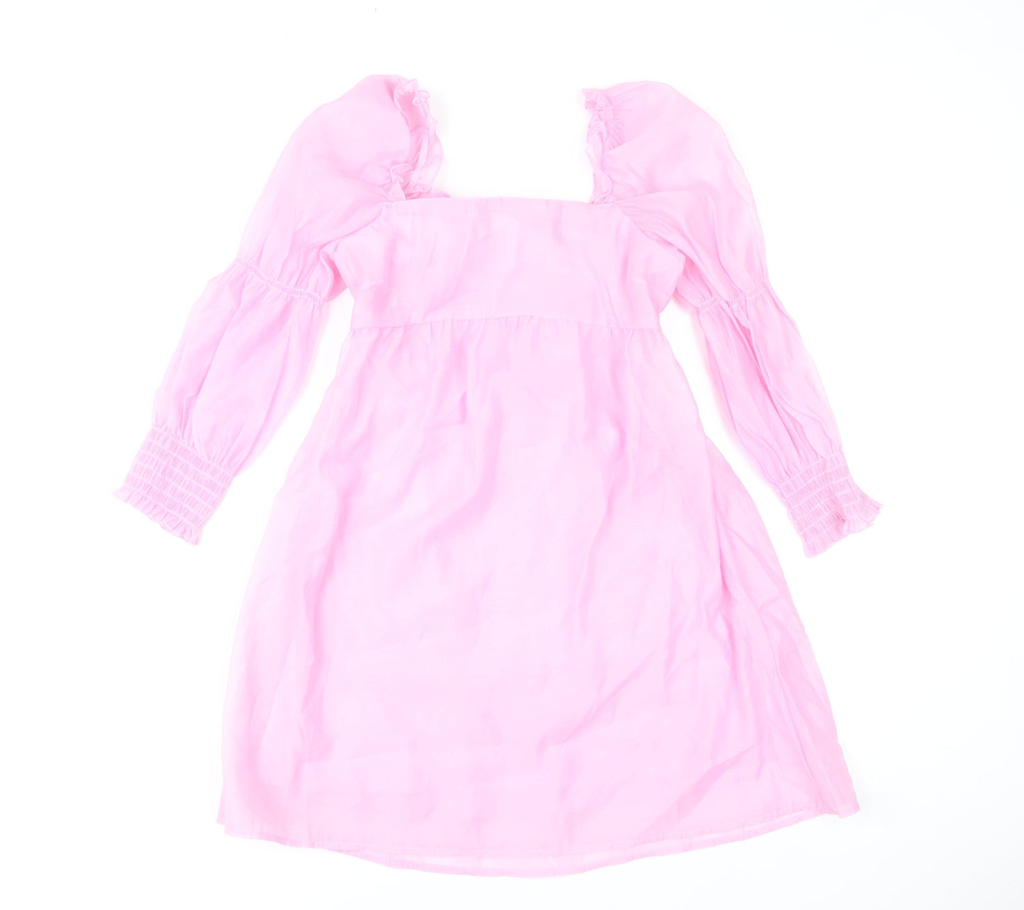 H&M Divided Women’s Pink A-Line Puff Sleeve Bow Back Dress Size 10