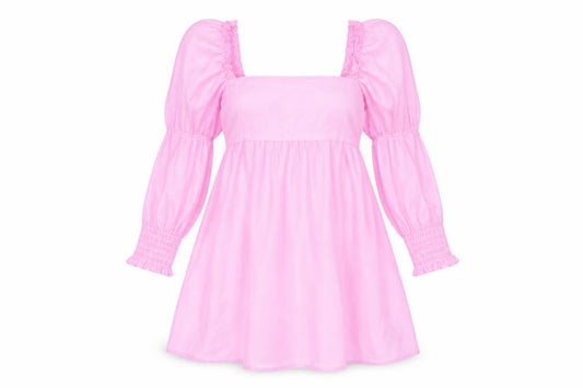 H&M Divided Women’s Pink A-Line Puff Sleeve Bow Back Dress Size 10