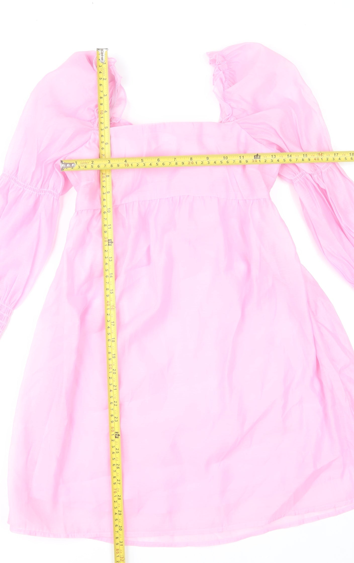 H&M Divided Women’s Pink A-Line Puff Sleeve Bow Back Dress Size 10