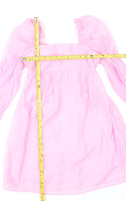 H&M Divided Women’s Pink A-Line Puff Sleeve Bow Back Dress Size 10