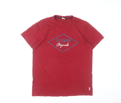 Lee Cooper Men's Red Graphic Logo Cotton T-Shirt Size L Regular Fit
