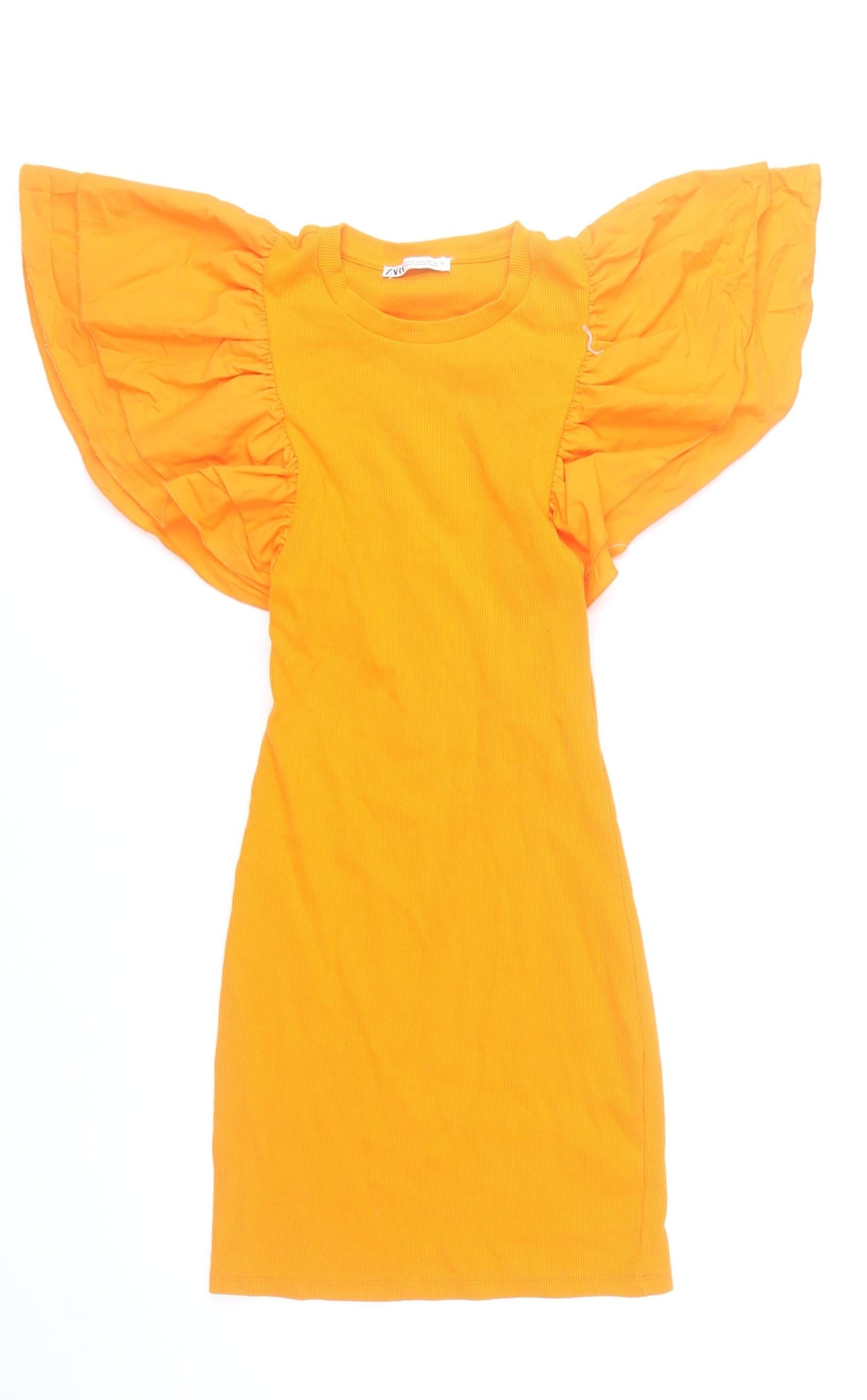 Zara Women’s Orange Short Sleeve Ruffle Bodycon Dress Size S