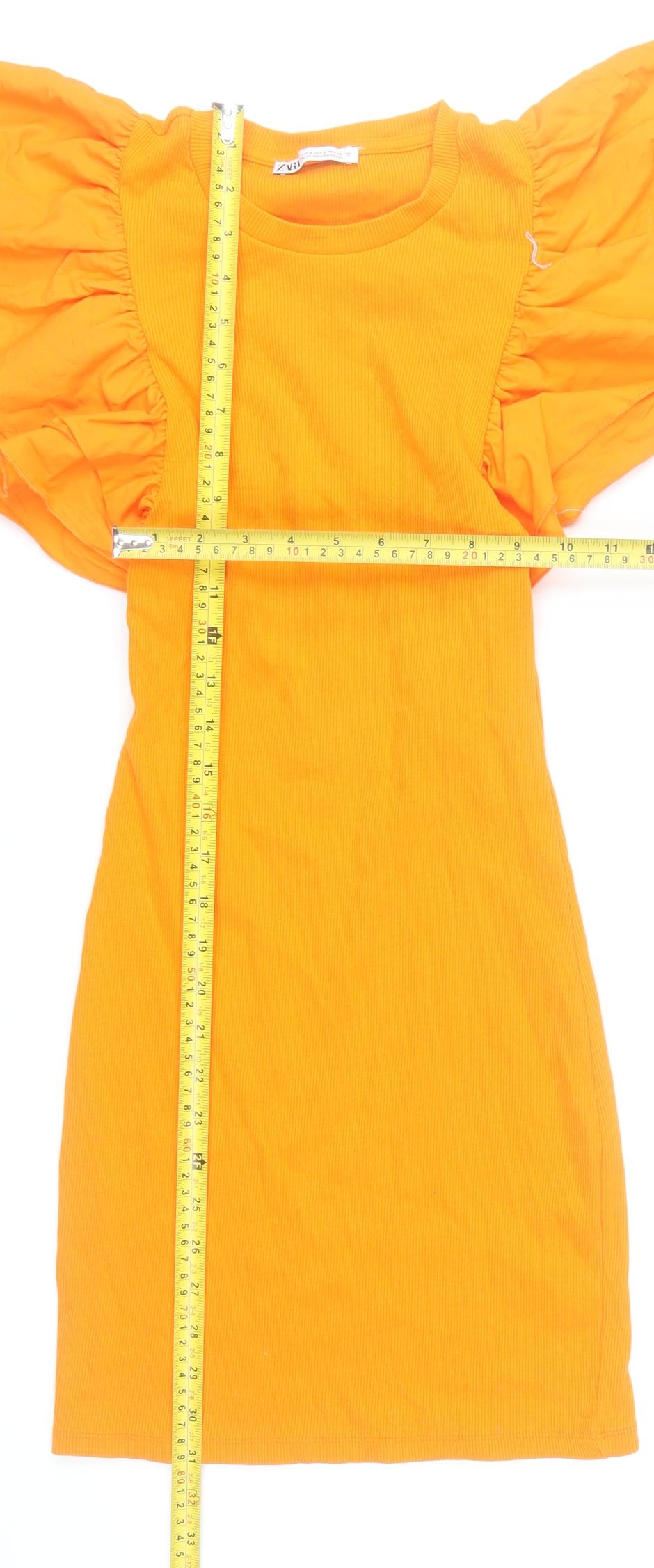Zara Women’s Orange Short Sleeve Ruffle Bodycon Dress Size S