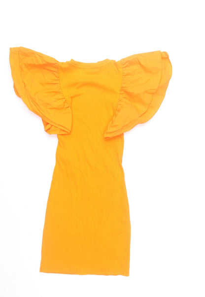 Zara Women’s Orange Short Sleeve Ruffle Bodycon Dress Size S