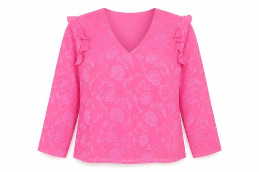 Dunnes Stores Women’s Pink Floral Ruffle V-Neck Long Sleeve Blouse M