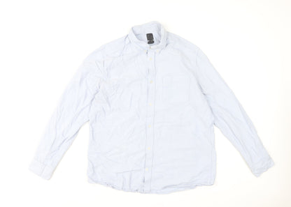 H&M Men’s Blue Cotton Regular Fit Long Sleeve Button-Up Shirt Size L