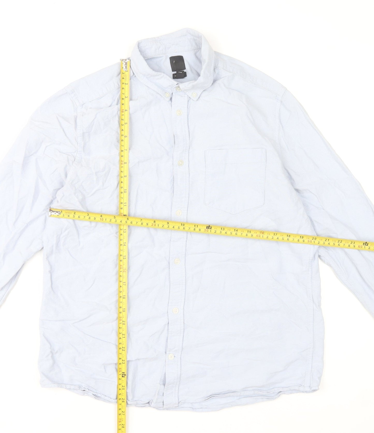 H&M Men’s Blue Cotton Regular Fit Long Sleeve Button-Up Shirt Size L